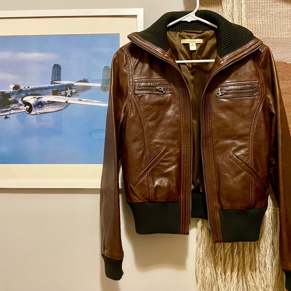 Chelsea and Violet Genuine Leather Bomber Jacket